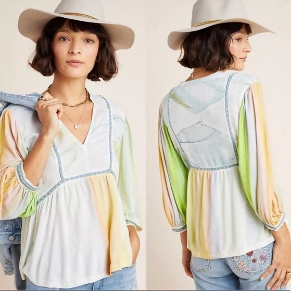 Bl^nk London Tie Dye Peasant Peplum Blouse - Picture 1 of 9